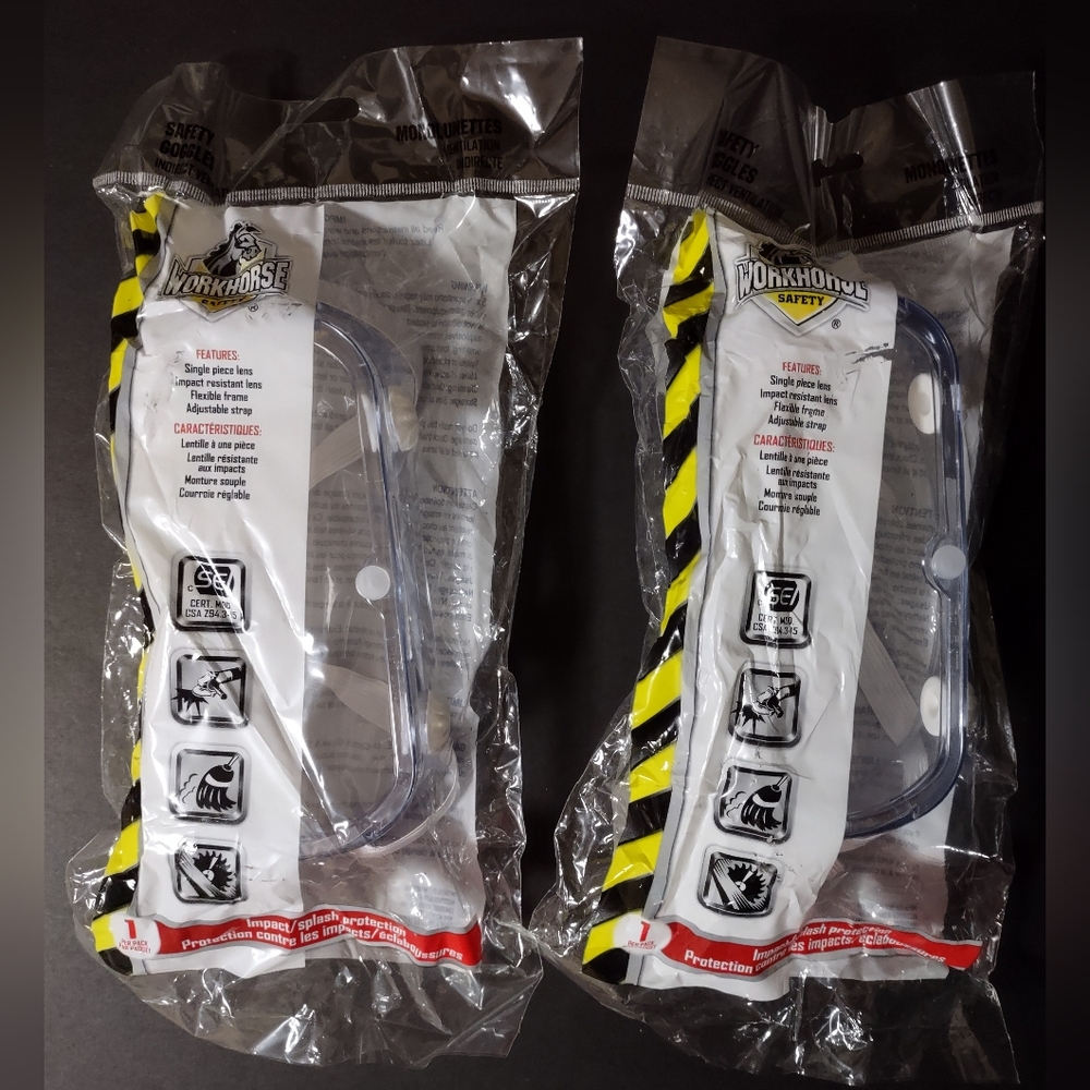 2 New Workhorse Safety Goggles with Ventilation Sealed